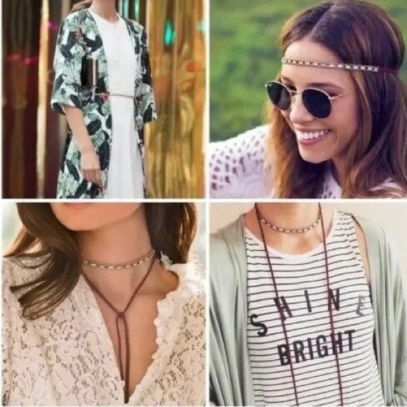 Jen Atkin x Chloe + Isabel Women's Jewel Suede Headwrap Choker Necklace Burgundy - Picture 2 of 9